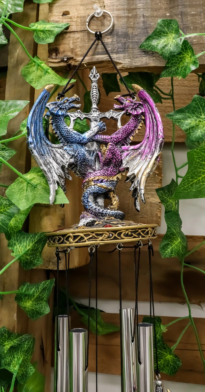 Yin Yang Day and Night Twin Dragons Excalibur Sword Wind Chime Home Patio Decor-7
