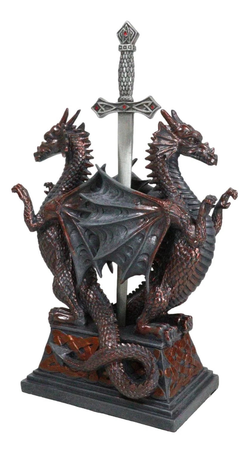 Guardian Double Dragons With Celtic Rune Sword Letter Opener Figurine Set-5