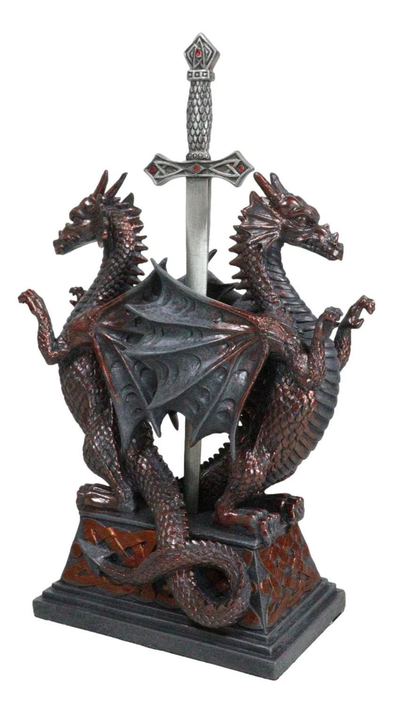 Guardian Double Dragons With Celtic Rune Sword Letter Opener Figurine Set-5
