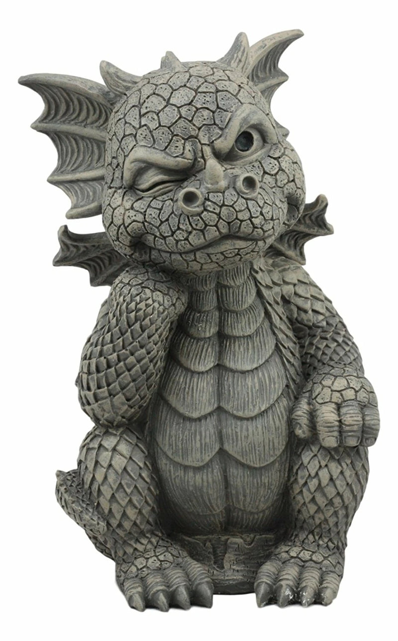 The Thinker Whimsical Garden Dragon Statue 10"H Cute Baby Dragon Winking Eye-4