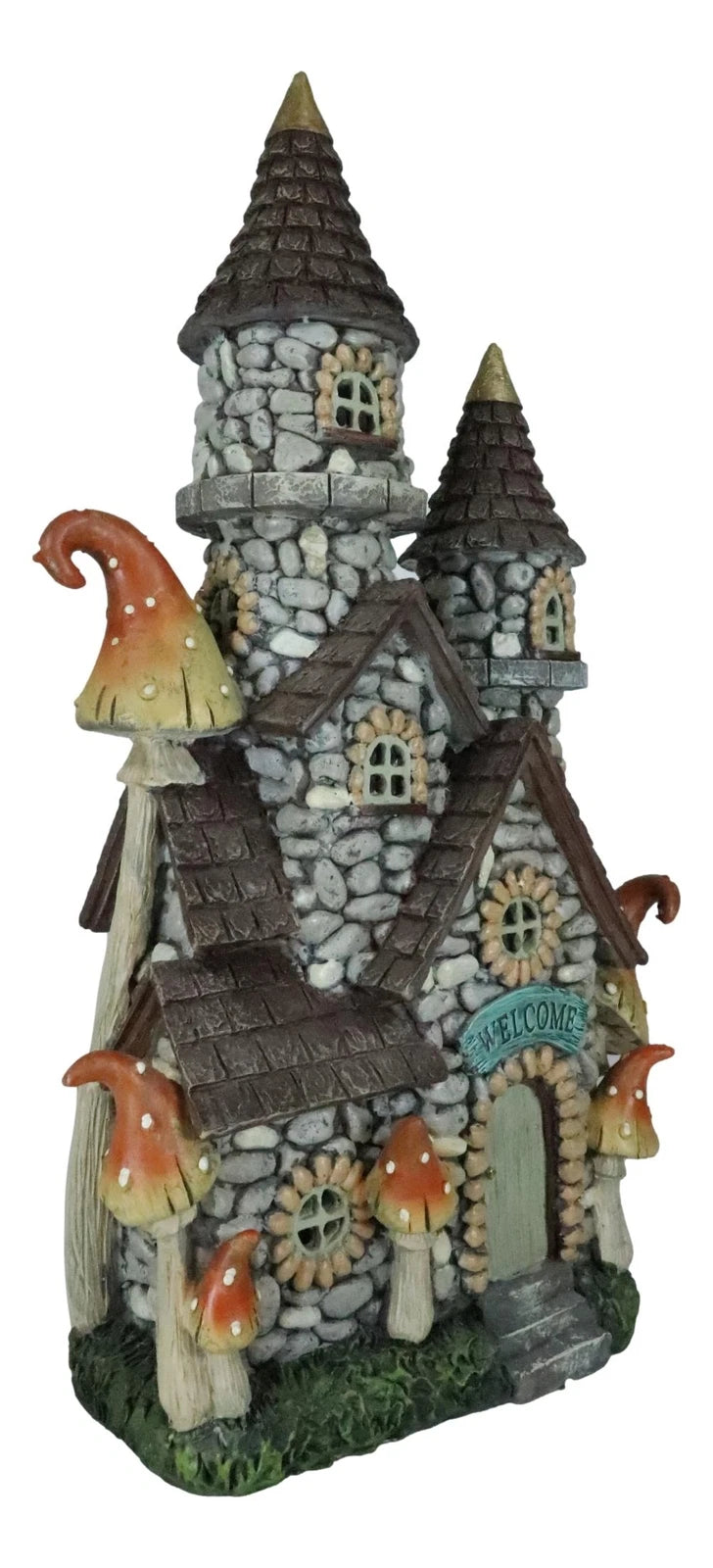 Fairy Garden LED Light Up Castle Stone House With Tall Tower Roofs Figurine-6