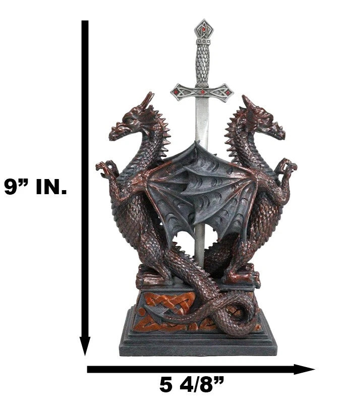 Guardian Double Dragons With Celtic Rune Sword Letter Opener Figurine Set-8