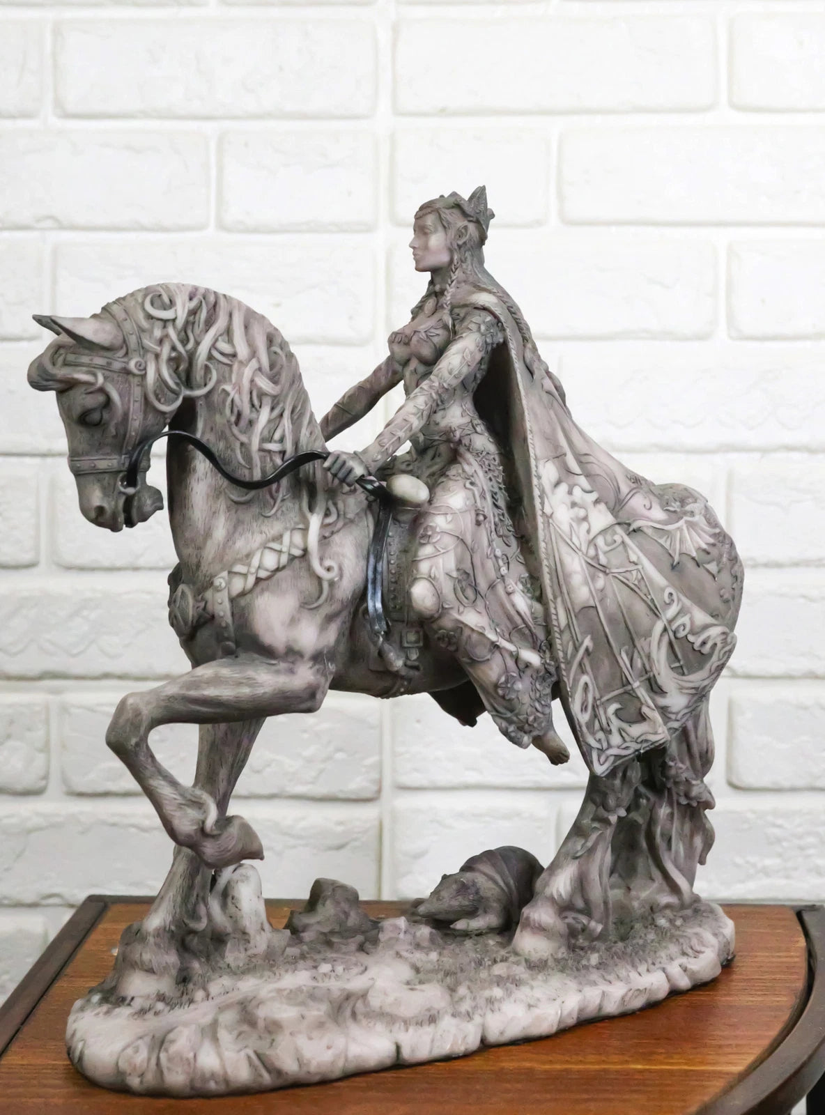 Celtic Moon Goddess Rhiannon Riding Horse in Arberth Clay Finish Figurine-2