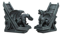 Gothic Roaring Gargoyles On Rooftop Sculptural Bookends Set 7" High Decor-2