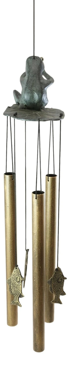 Aluminum Whimsical Summer Pastime Green Frog Fishing In The Pond Tube Wind Chime-3