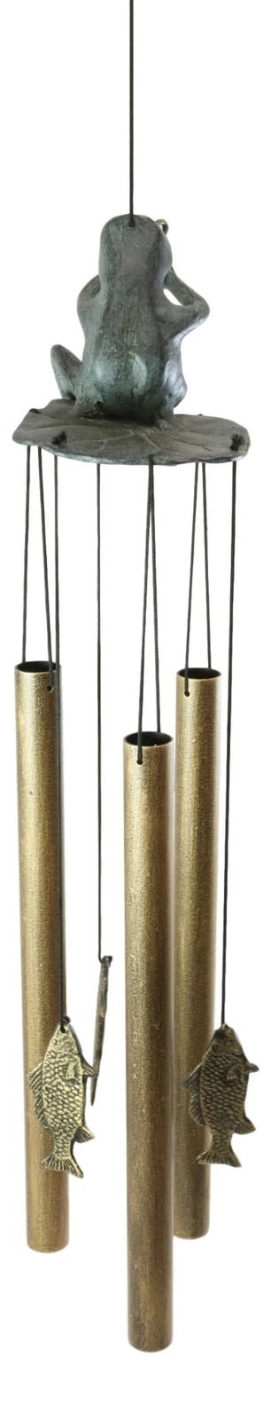 Aluminum Whimsical Summer Pastime Green Frog Fishing In The Pond Tube Wind Chime-3