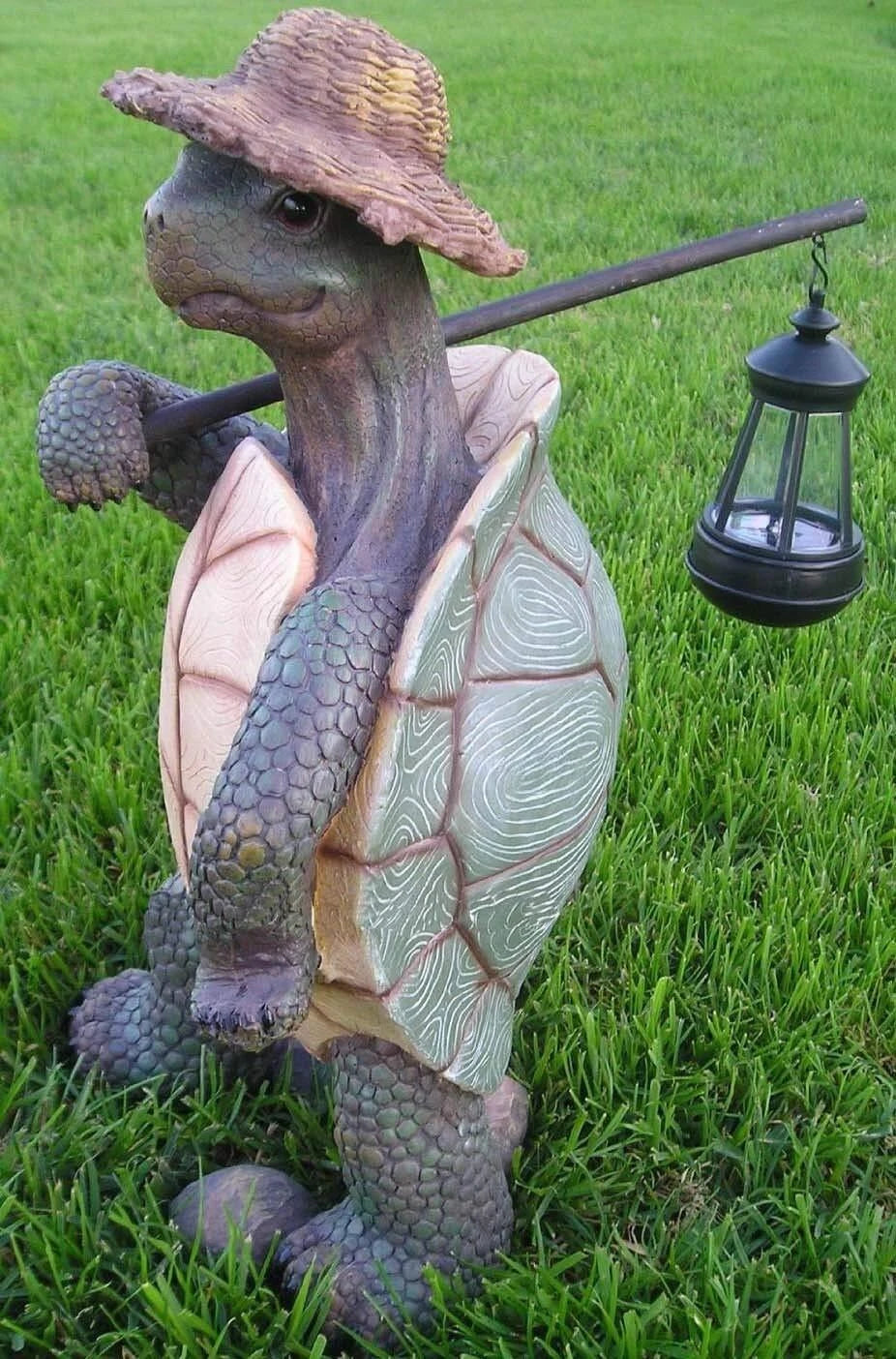 Gift Nautical Nature Lover Adventure Hiking Tortoise with Straw Hat Statue-4