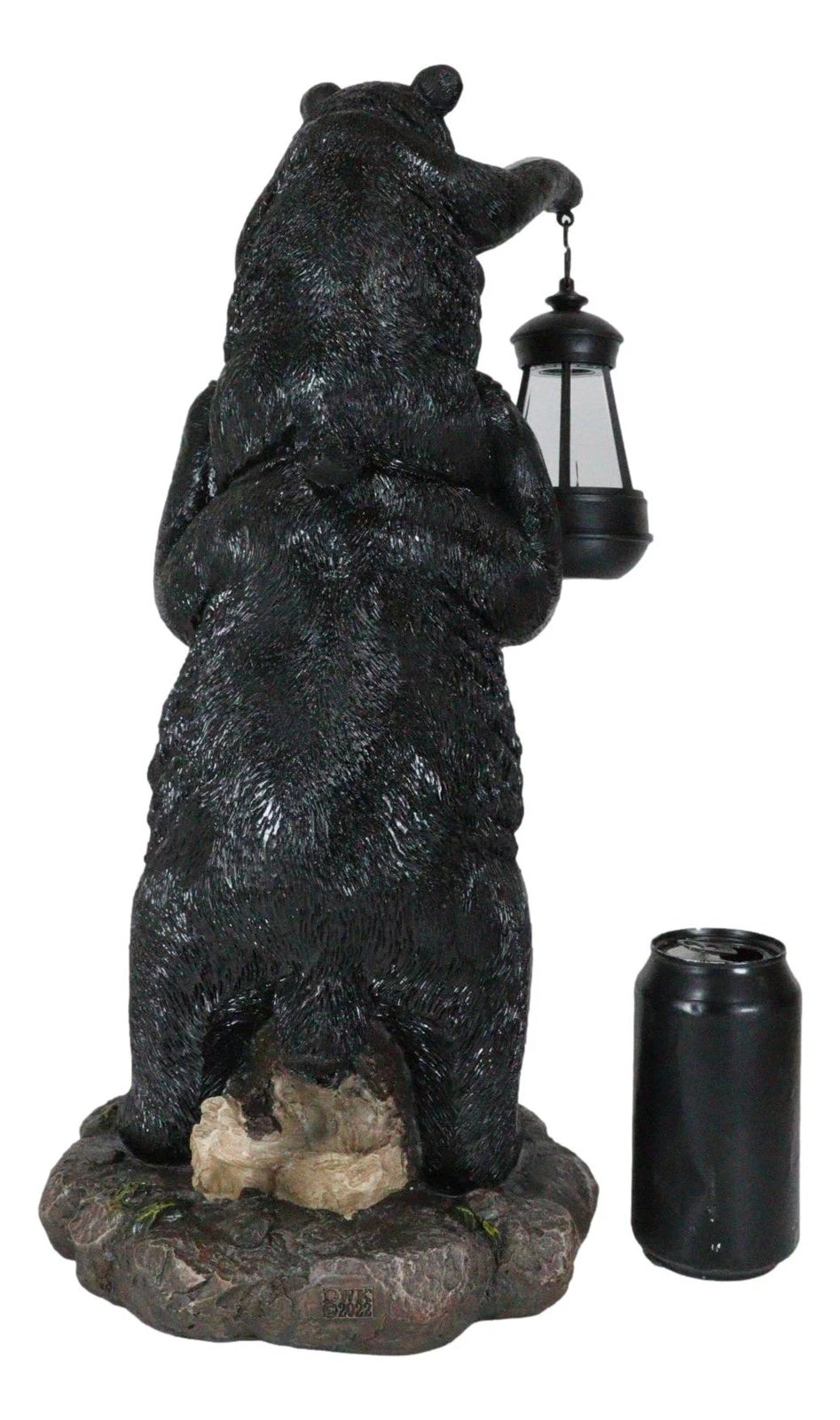 Rustic Black Bear Carrying Cub On Shoulder Statue Solar LED Lantern Light Decor-4
