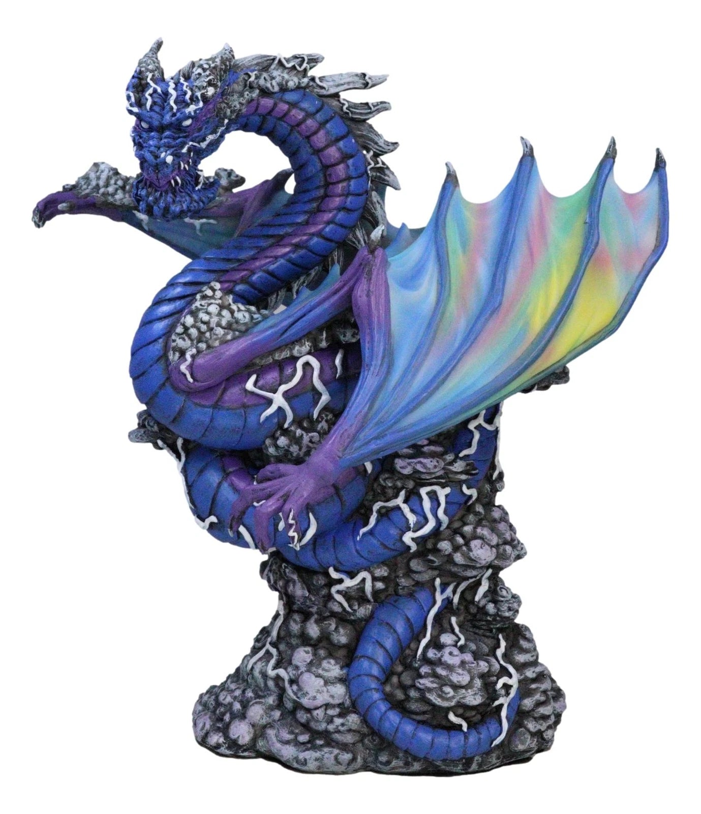 Ryvthys Air Elemental Blue Wind Rainbow Winged Dragon On Lightning Clouds Statue-5