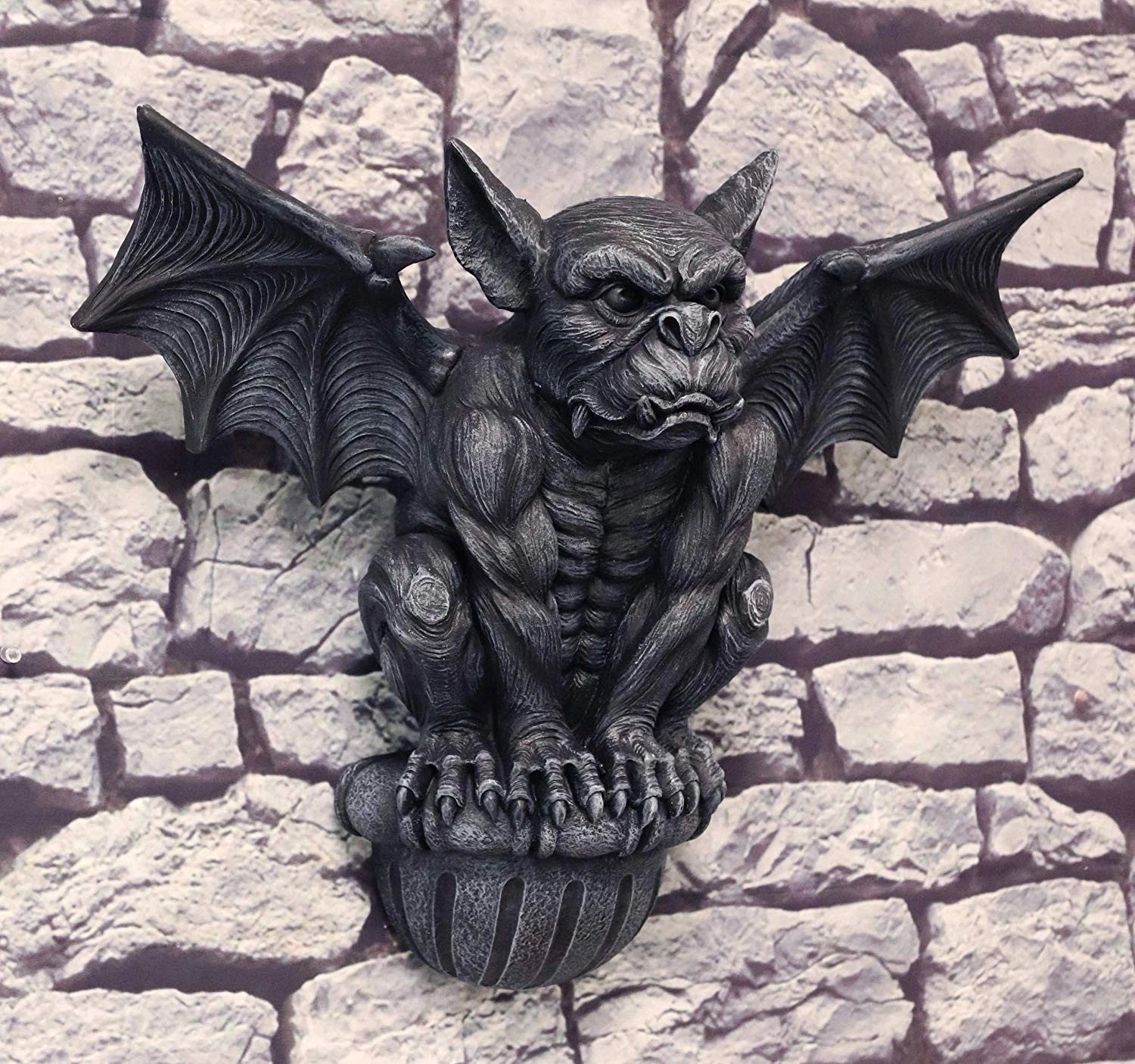 Gargoyle Wall Sculpture, 20"W Large Gothic Winged Gargoyle Hanging Decor for Indoor or Outdoor, Mantle, Garden, Patio, or Fantasy Home Display