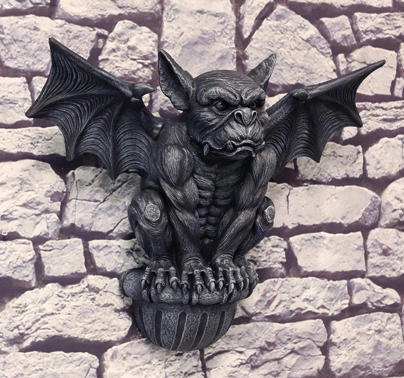 Gargoyle Wall Sculpture, 20"W Large Gothic Winged Gargoyle Hanging Decor for Indoor or Outdoor, Mantle, Garden, Patio, or Fantasy Home Display-1