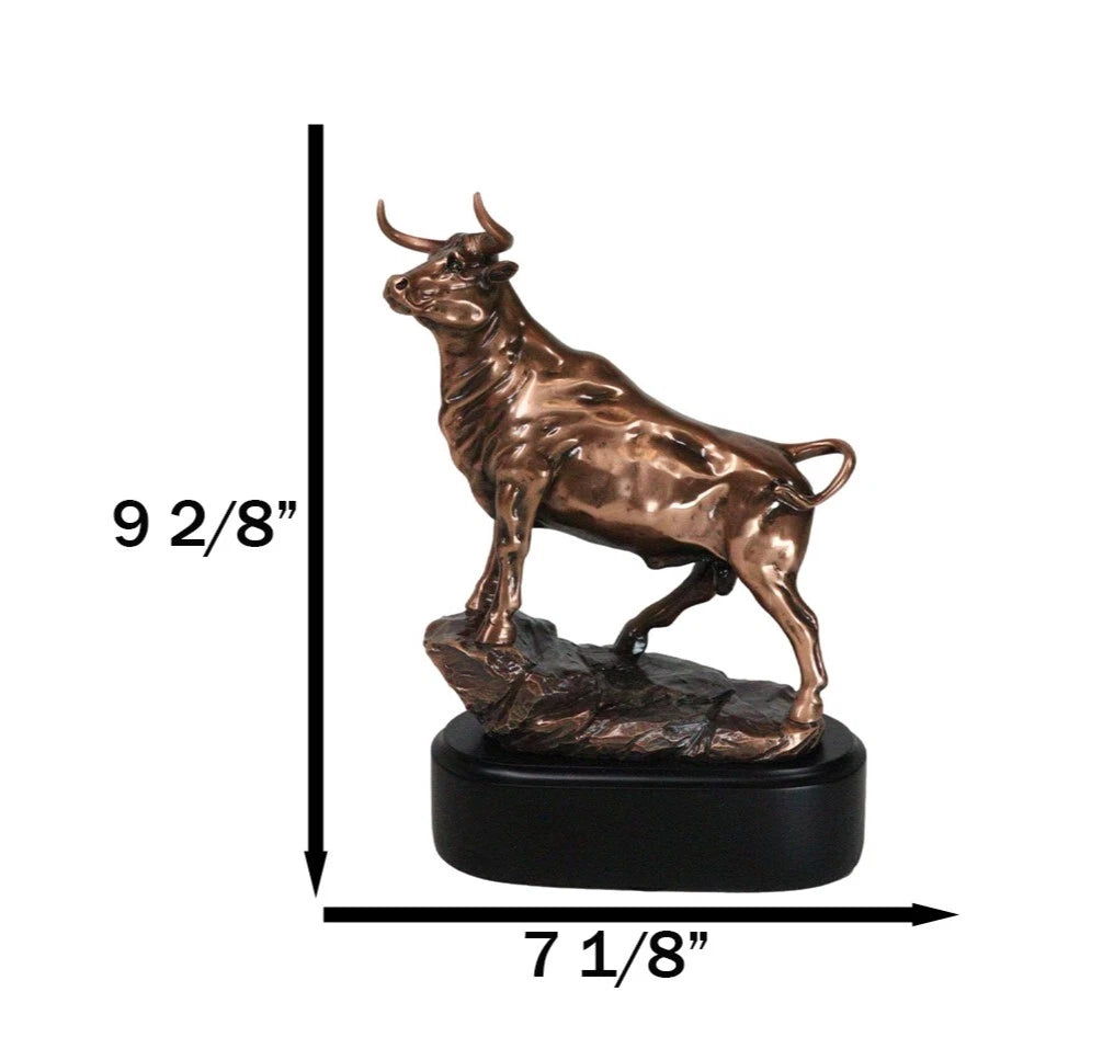 Western Wild Cattle Bull On Pride Rock Electroplated Resin Statue With Base-5