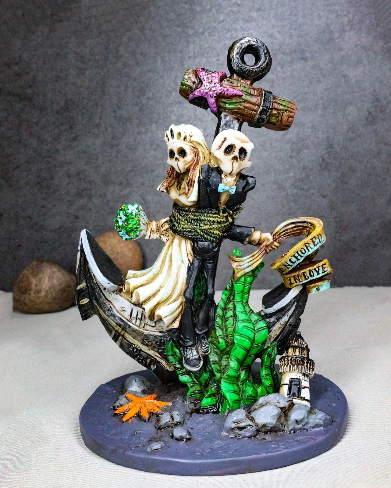 Day Of The Dead Skeleton Wedding Bride and Groom Anchored in Love Figurine-1