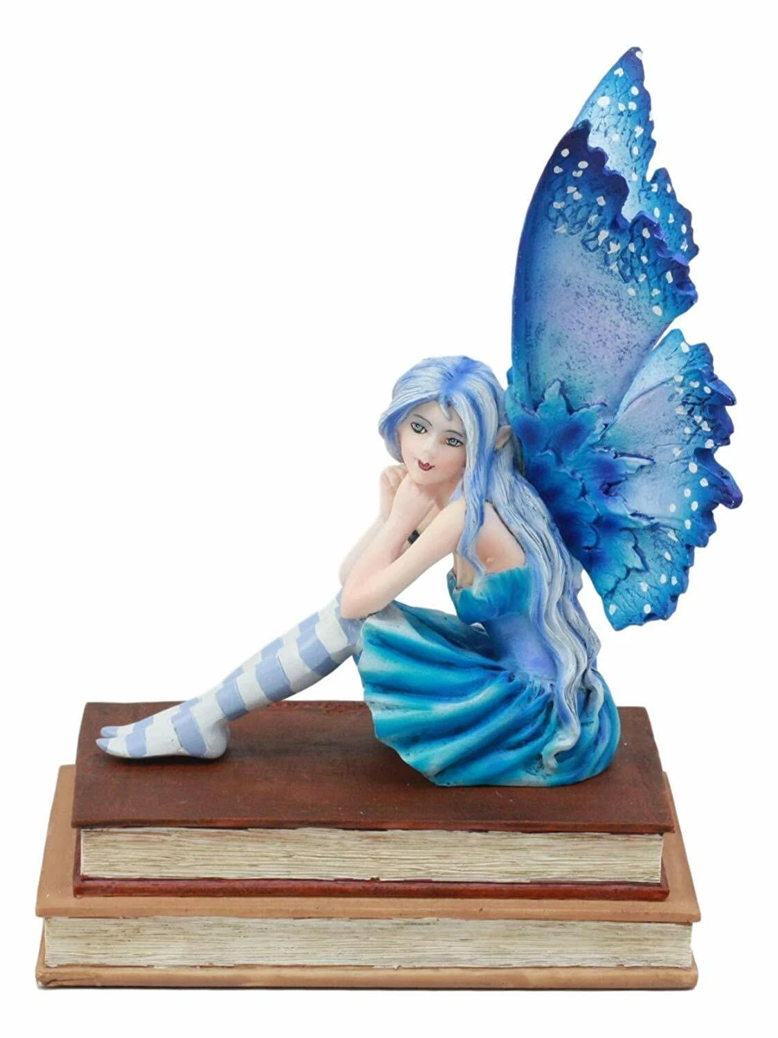 Amy Brown Pretty Blue Moon Scholar Book Muse Fairy Statue 6.5"H Fantasy-3