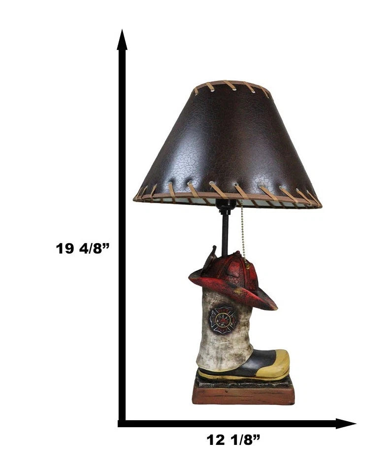 American Hero Fire Fighters Fireman Boot And Helmet Table Lamp With Laced Shade-7
