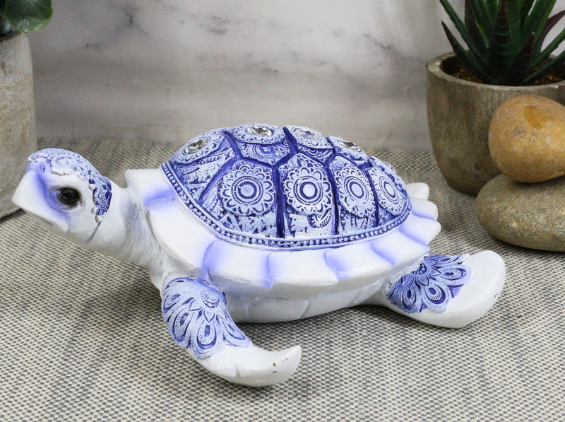 Terracotta Blue And White Feng Shui Celestial Sea Turtle Statue 6"Wide-6