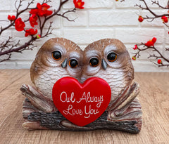 Romantic Owl Couple Statue Owl Always Love You Owl Lovebirds Holding Heart Sign-3
