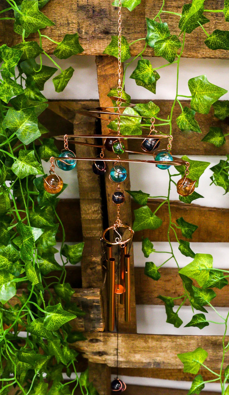 Gift Spiral Galaxy Copper Metal Wind Chime With Colorful Marbles-2