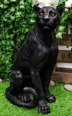 Realistic Large Black Ghost Panther Jaguar Hunter 20"H Garden Patio Statue-2