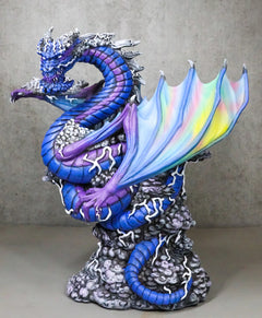 Ryvthys Air Elemental Blue Wind Rainbow Winged Dragon On Lightning Clouds Statue-1