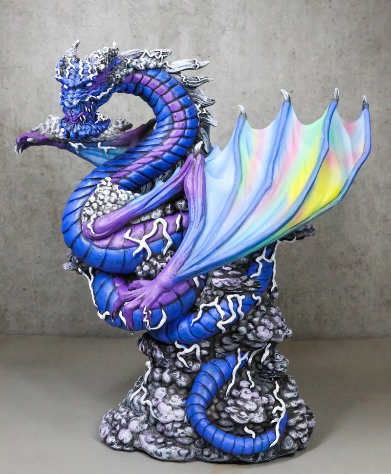 Ryvthys Air Elemental Blue Wind Rainbow Winged Dragon On Lightning Clouds Statue-1