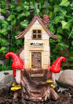 Fairy Garden LED Light Up Cottage Tree House With Toadstool Mushrooms Figurine-1