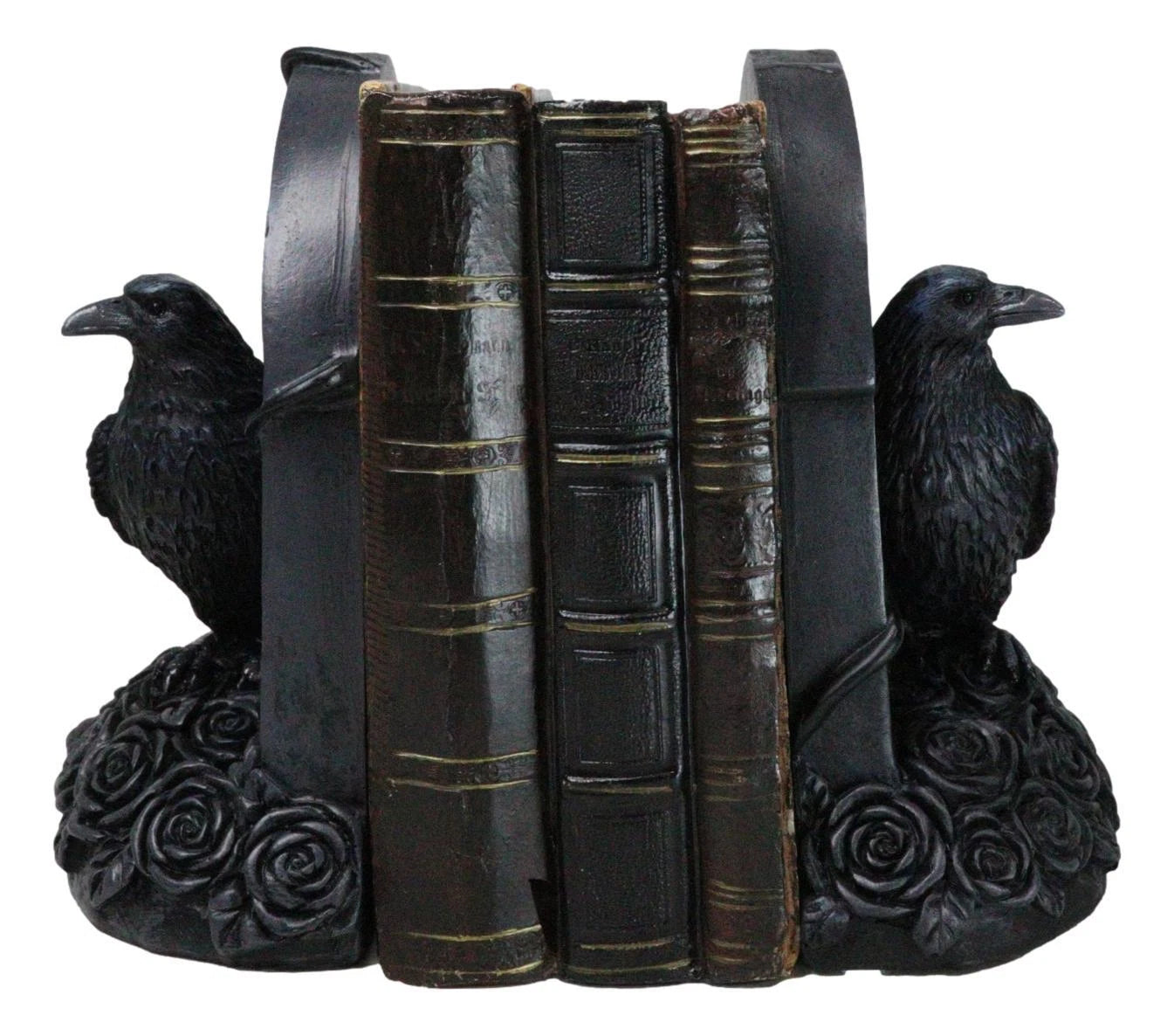 Raven Figurine, 8" Crow Perching on Black Roses Tombstone Gothic Figurine Bookends for Shelf, Desk, Home, or Gothic Room Decor Collectible-7