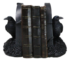 Raven Figurine, 8" Crow Perching on Black Roses Tombstone Gothic Figurine Bookends for Shelf, Desk, Home, or Gothic Room Decor Collectible-7