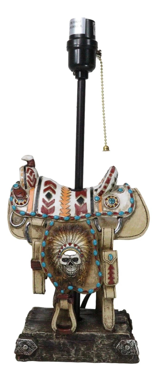 Southwestern Navajo Indian Chief Skull Headdress Cowboy Horse Saddle Table Lamp-7