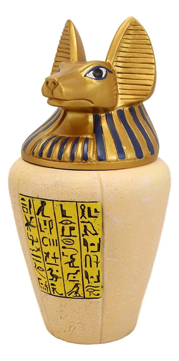 Egyptian God of The Dead Anubis Canopic Jar Statue 10.5"H With Hieroglyphs Decor-3