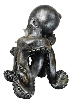 Large Rustic Bronze Deep Ocean Octopus Candle Holder Statue Kraken Sea Monster-5