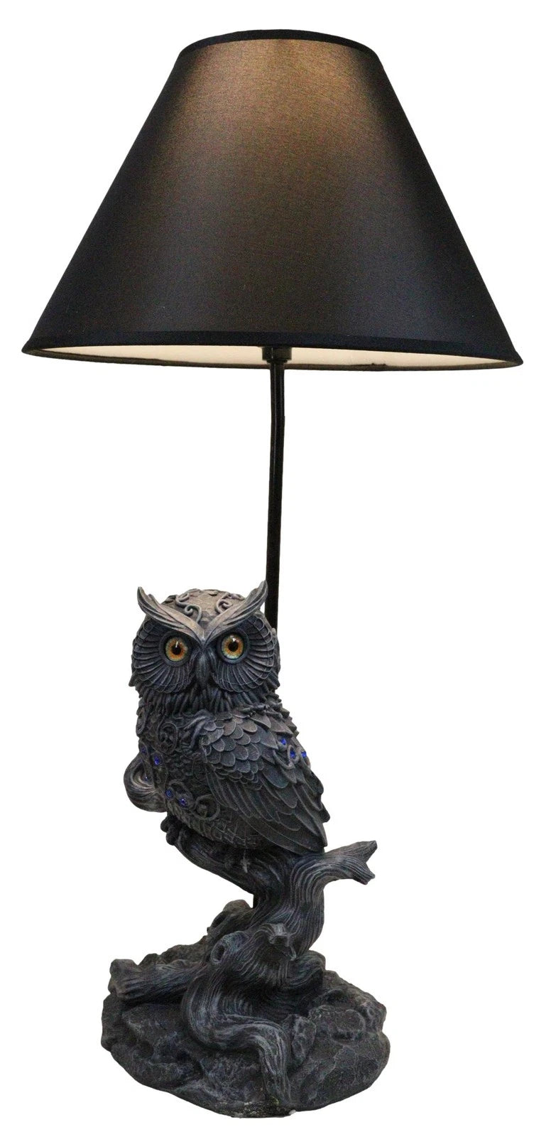 Wisdom of The Woods Mystical Bejeweled Owl Perching On Tree Branch Table Lamp-4
