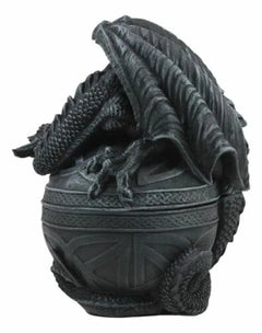 Bone Collector Celtic Druid Dragon Sitting On Gyrosphere Orb Jewelry Trinket Box-4