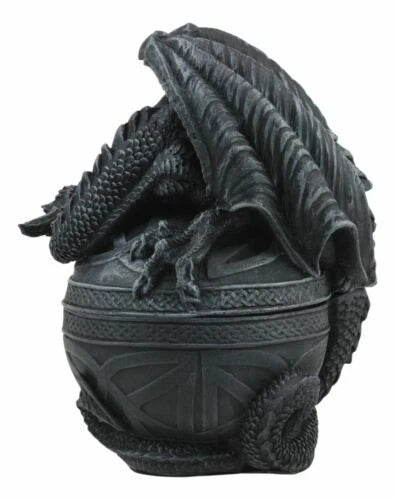 Bone Collector Celtic Druid Dragon Sitting On Gyrosphere Orb Jewelry Trinket Box-4