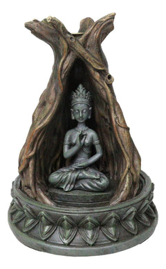 Amitabha Buddha Meditating Inside Tree Trunk Backflow Incense Burner Figurine-7