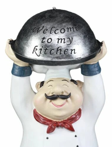 Figura de bienvenida de Master Bistro Chef con bandeja de cúpula derretida, 35,5 cm de alto-5
