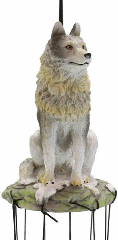 Realistic Sitting Lone Gray Wolf Hand Painted Sculptural Wind Chime Decorative-5