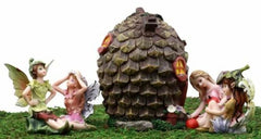 Fairy Garden Miniatures Starter Kit Pine Cone Cottage With 4 Fairy Figurines Set-3