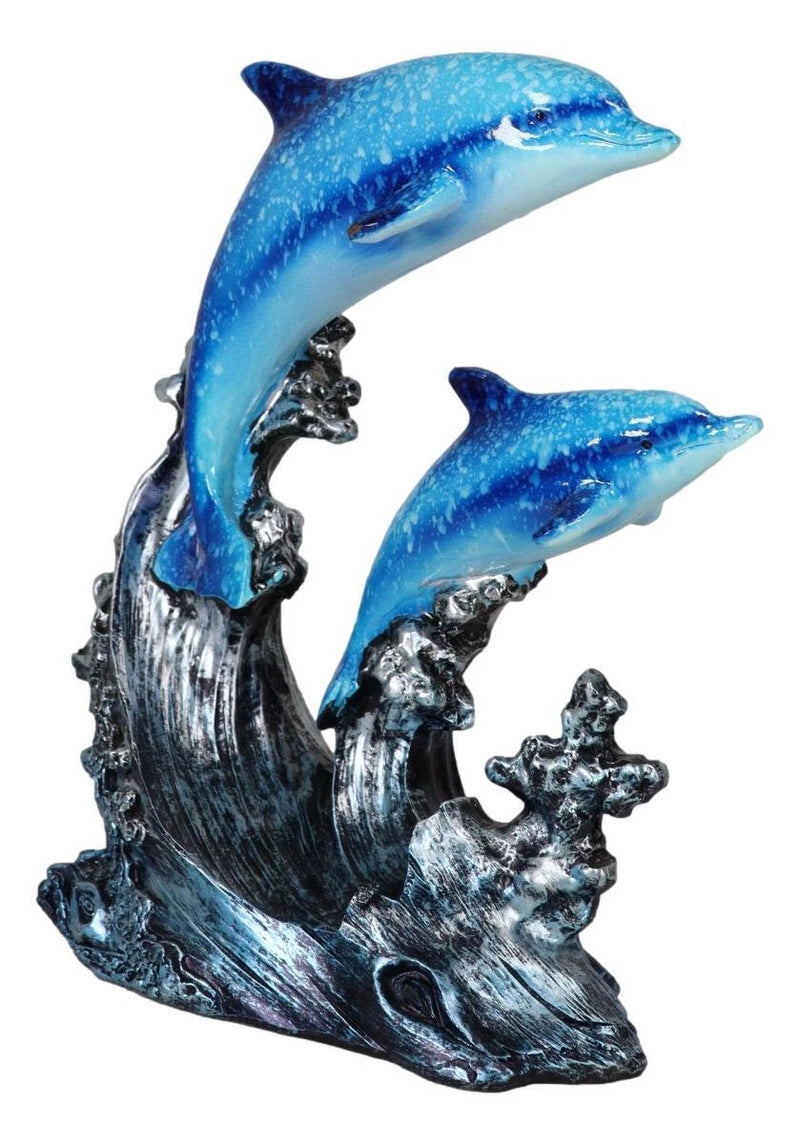 Nautical Marine Sea Ocean 2 Blue Dolphins Swimming Over Reef Waves Figurine-4