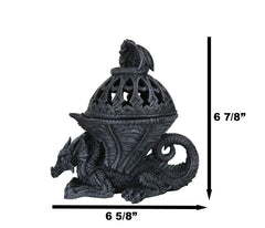 Crouching Atlas Dragon Tower Sphere Incense Burner Sculpture Figurine Faux Stone-3