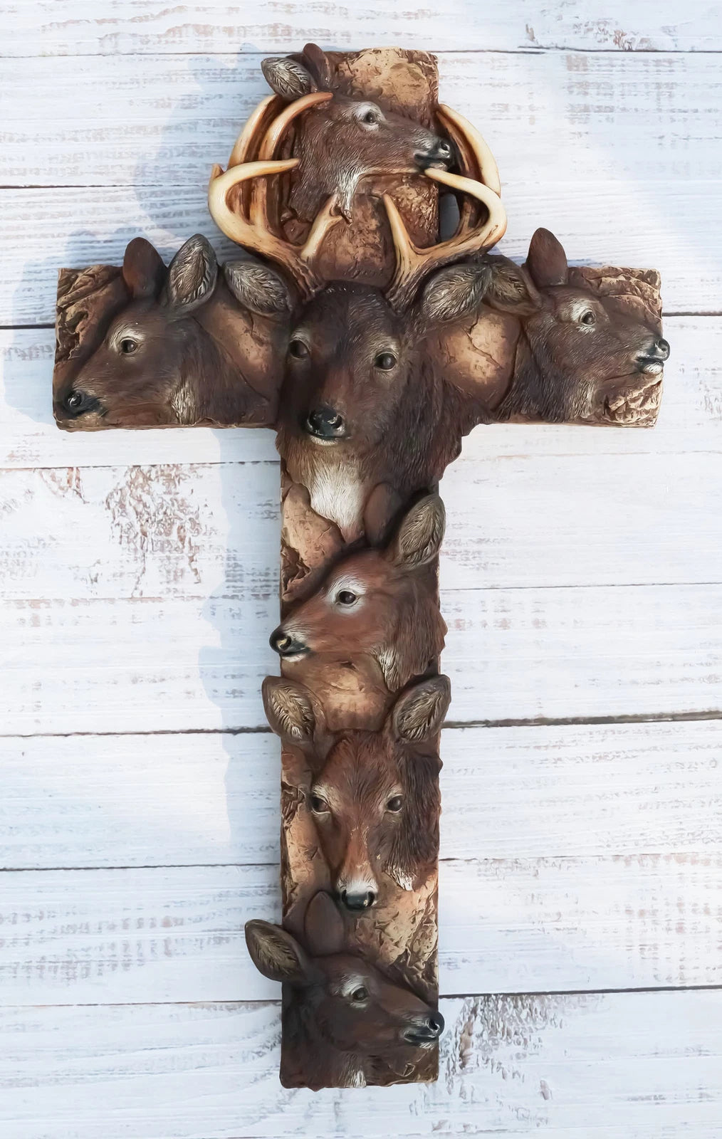 Rustic Western Wildlife Deer Stag with Antlers And Does Family Wall Cross Plaque-5