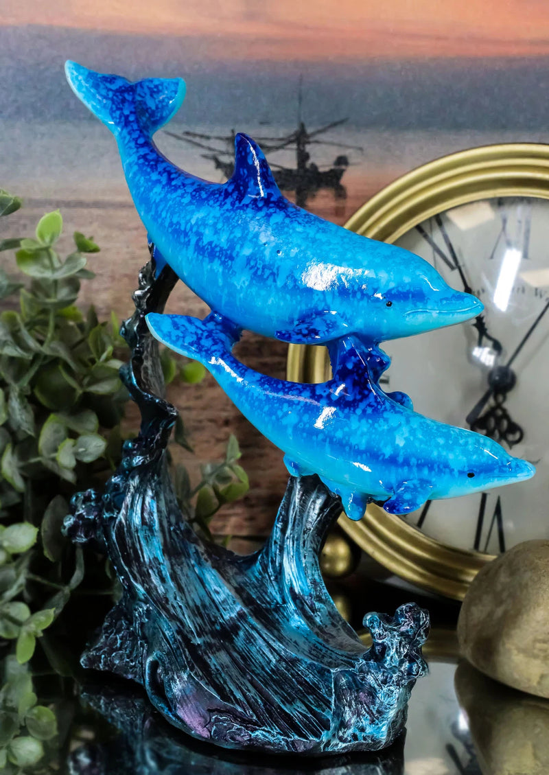 Marine Sea Ocean 2 Blue Dolphins Swimming Around Underwater Coral Reef Figurine-1