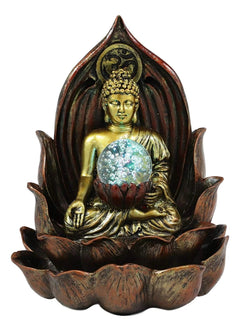 Meditating Buddha Amitabha Backflow Incense Burner W/ LED Globe Light-5