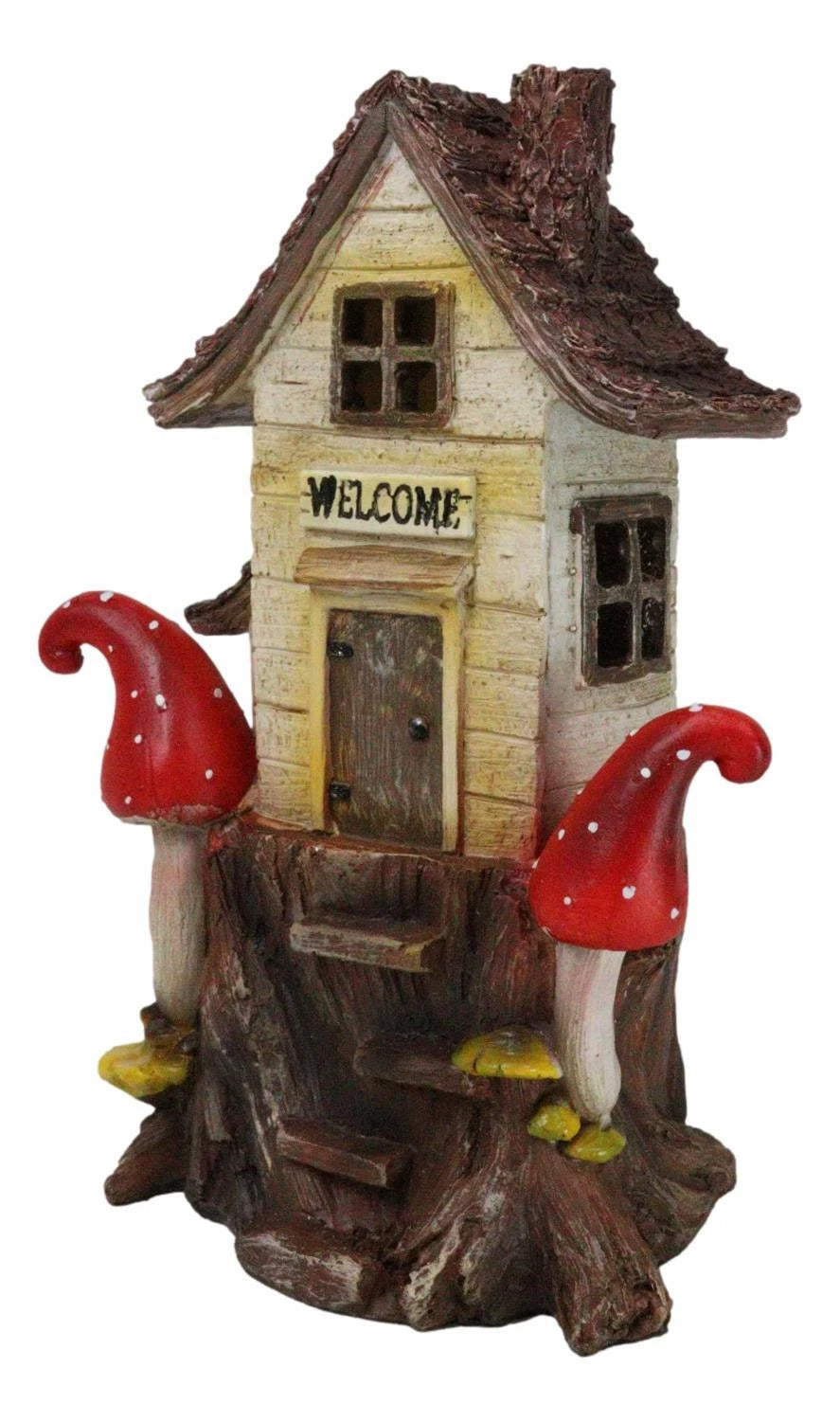 Fairy Garden LED Light Up Cottage Tree House With Toadstool Mushrooms Figurine-6
