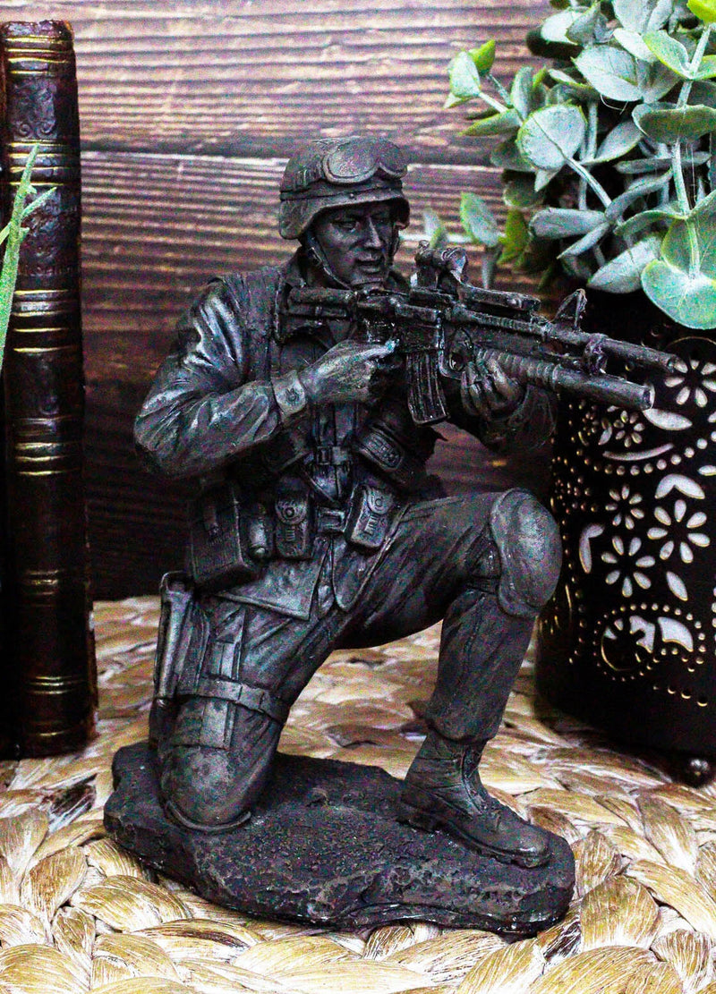 Military Soldier Kneeling and Taking Aim Statue 5.5" Tall Marine Figurine-1