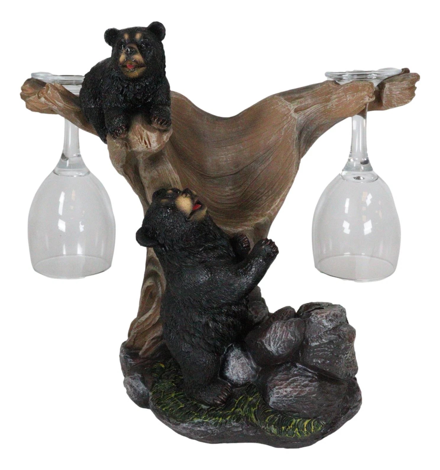 10"H Climbing Black Bear Liquor Wine Glasses and Bottle Holder Figurine-7