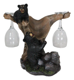 10"H Climbing Black Bear Liquor Wine Glasses and Bottle Holder Figurine-7