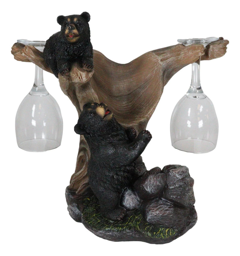 10"H Climbing Black Bear Liquor Wine Glasses and Bottle Holder Figurine-7