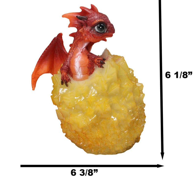 Whimsical Cute Red Baby Dragon Hatchling in Crystal Icicle Golden Egg Figurine-6