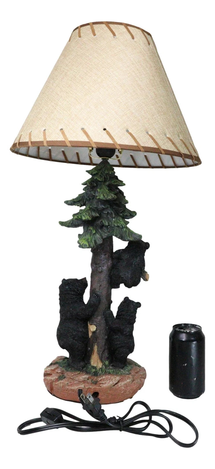 Rustic Western Forest Black Mama Bear With Cubs Climbing On Pine Tree Table Lamp-6